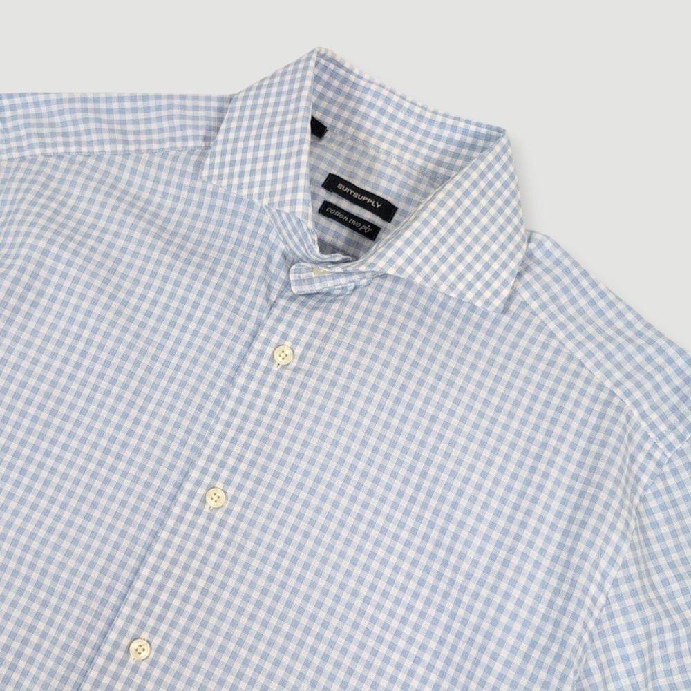 Suitsupply Tailored Fit Classic Collar Dress Shirt Mens 15 Blue Gingham Testa